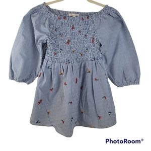 NWOT Grand & Greene Embroiderd Blue & White Striped Blouse Women's Medium
